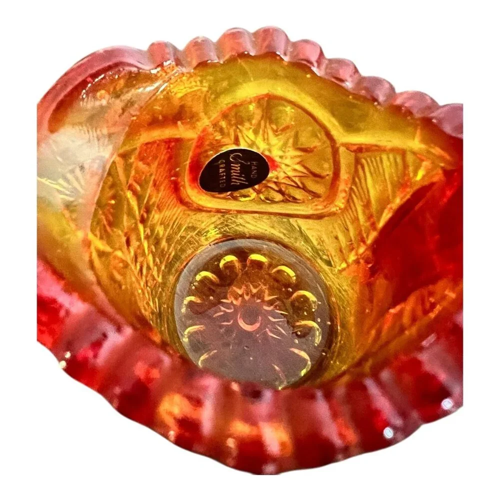 Vtg L.E Smith Handcrafted Amberina Glass Creamer 2" Tall With Scalloped Rim - Picture 6 of 8